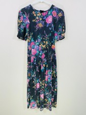 Vintage 80s Forenza Floral Midi Dress Size 7 Puff Sleeve Drop Waist Made in USA