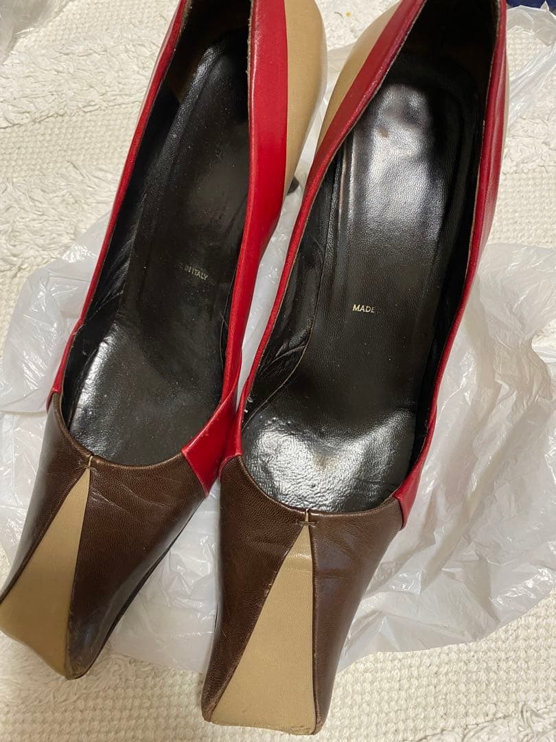 PRADA Pumps High-Heel Size:37/JP:23.5 Leather Red/Brown/Beige 135159K Authentic