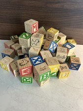Wooden Alphabet ABC Blocks Lot Mixed Letters Numbers Picture Blocks Multicolor