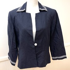 Coldwater Creek Navy Linen Blend 3/4 Sleeve Blazer Jacket Size 14 NWT 99