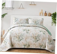 Floral Quilt Queen Size,Botanical Queen Quilt 3 Queen 96"x90" Green