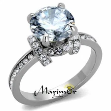 Sparkling 3 Ct Round Cut Cz Stainless Steel Engagement Ring Women's Size 5-10