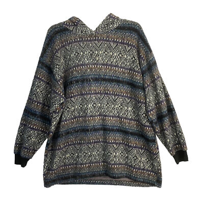 90s VTG Tunic Sweater Hooded Hoodie Acrylic Geometric Boho L Style NY Women's