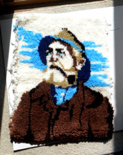 Tappeto vintage vecchio fumo pipa pescatore marinaio chiusura gancio 27"x 20"