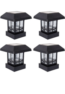 Trophy Solar Powered LED Post Cap Light for 4x4 or 5x5 Posts Black 4 Pack