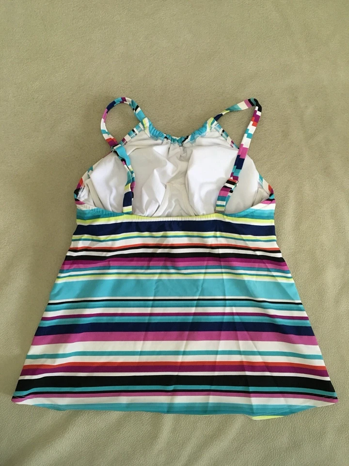 Traje de baño Carribean Joe Tankini Top 8 para mujer a rayas multicolores Foto 2 de 4