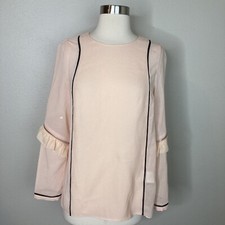 3.1 Phillip Lim Silk Chiffon Long Sleeve Zipper Ruffle Detail Blouse Shirt Pink