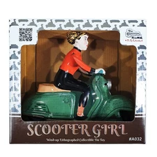 Tin Toy Scooter Girl Windup Tin Toy - Girl on scooter - Scooter - Green