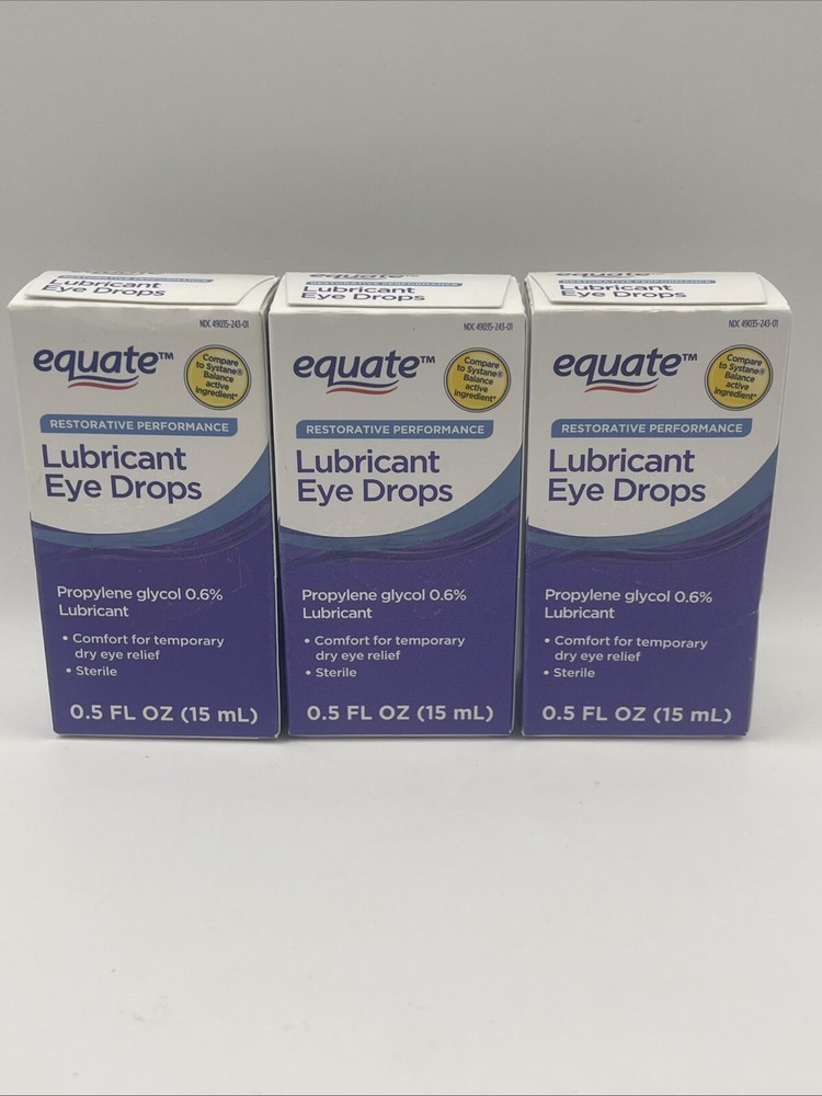 3 Pack Equate Lubricant Eye Drops Restorative Performance 0.5 fl oz Exp 11/26