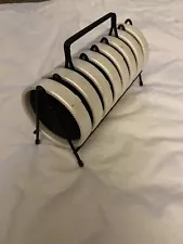 Mid Century Atomic Black & White Swirl Coaster Set Of 8 W/Rack Liberty Company