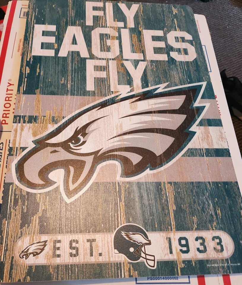 ФИЛАДЕЛЬФИЙСКИЕ ОРЛЫ СОСТАРЕННАЯ ДЕРЕВЯННАЯ ТАБЛИЧКА 11X17 ДЮЙМОВ - Изображение 2 из 4
