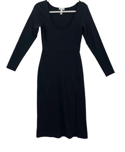 Leith Dress Womens Black Long Sleeve Scoop Neck Side Slit Midi Bodycon Dress M - Picture 3 of 9