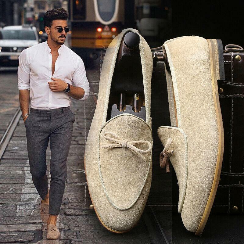 British Mens Slip On Loafers Bowtie Suede Flats Casual Shoes Oxfords  Moccasins | eBay