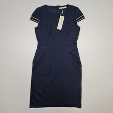 Betty & Co Womens Dress Navy Blue 10 UK Short Sleeve Pencil Stretch Knee Length