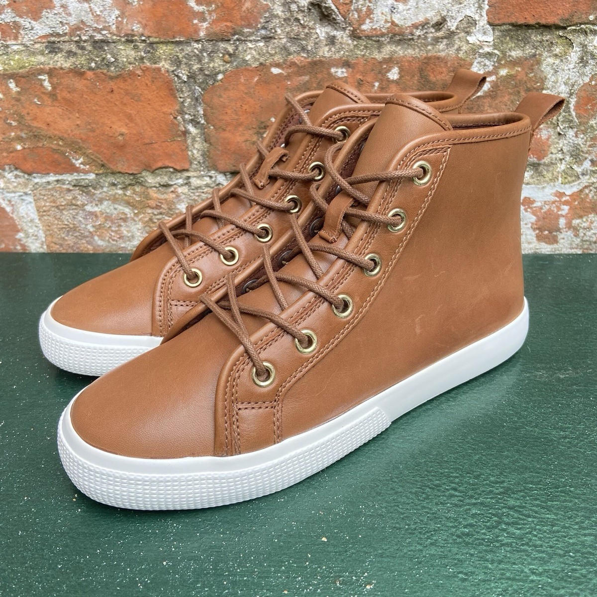 Ralph Lauren Jinger Hi Top Trainers Women's UK Brown Leather