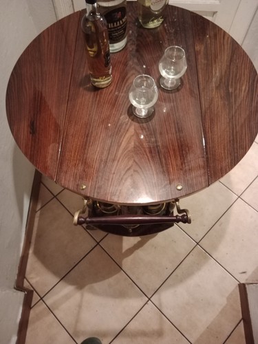VINTAGE Carrello bar anni 50 in legno e ottone con rotelle - Foto 9 di 13