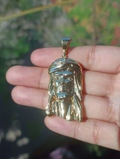 Jesus Christ Medallion Jesus Head 2.2" Pendant 14K Yellow Gold Plated