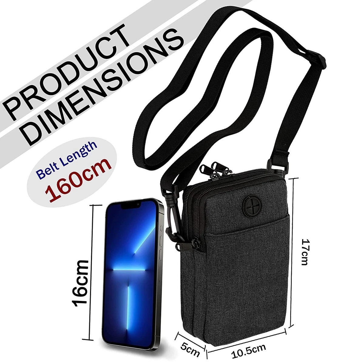 Fabric Small Sling Crossbody Messenger One Side Shoulder Bag Black