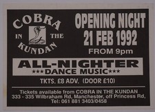 Rave Flyer-Cobra in the Kundan Manchester opening night -Feb 1992-Size A6-MINT