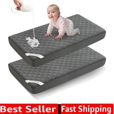 Waterproof Mattress Protector Crib, 2 Pack Soft Gray Mattress Pad, Noiseless ...