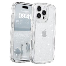 Phone Case,Cute Clear Curly Wavy Frame Wave for iPhone 13 Pro Glitter Clear