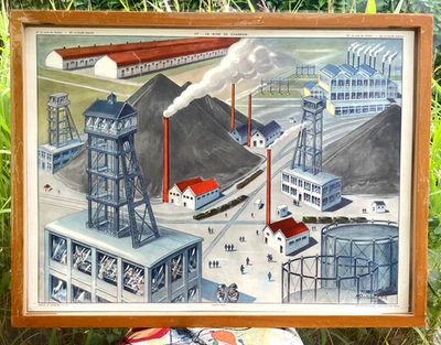 superbe ancienne affiche scolaire rossignol houille blanche  mine charbon - Photo 1/3
