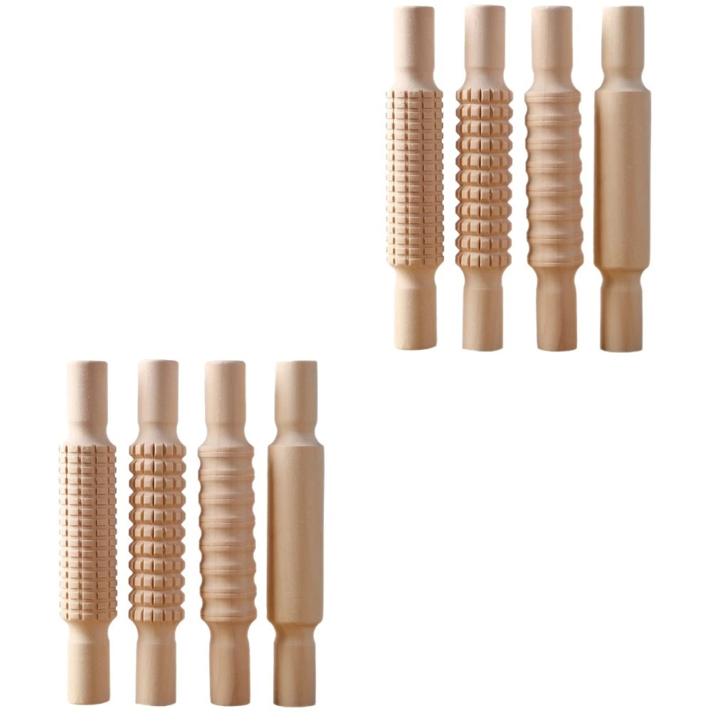 Rodillo de arcilla de madera beige para grabado textura tallada palo