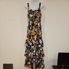 Abercrombie & Fitch Floral Tiered Ruffle Maxi Dress Black Size Small Nice Shape!