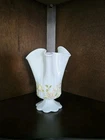 Vintage Fenton Hand Painted Yellow Rose Milk Glass Ruffled Handkerchief 6" Vase