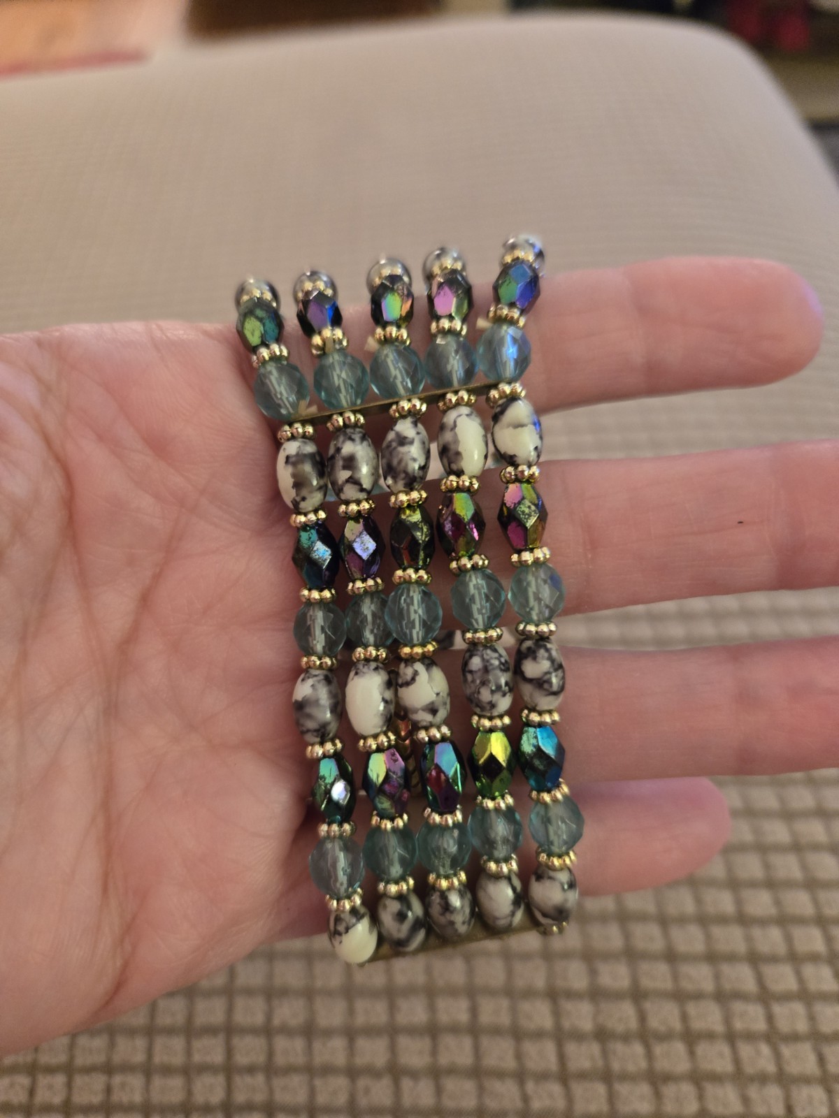 Multicolor Multi-Strand Beaded Stretch Bracelet G… - image 1