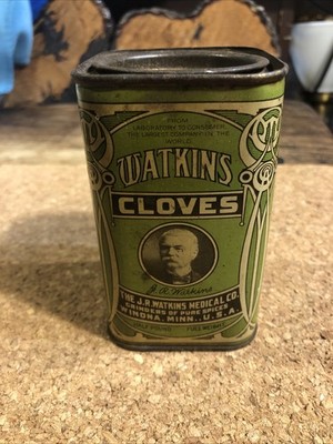 ANTIQUE EARLY 1900 a VINTAGE WATKINS CLOVES SPICE 1/2 POUND TIN 4 1/4  HIGH