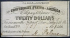 1861 CONFEDERATE Civil War $20 Interest Note From $500 Bond NICE CRISP XF  NR