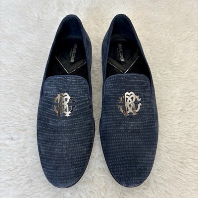 Roberto Cavalli Silver Logo Navy Leather Slip On/Loafer  display picture 3