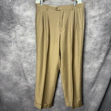 Zanella Bennett Pleated Cuffed Trousers Dress Pants Size 34 Brown 100 Wool