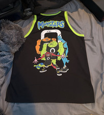 Space Jam Monstars Men  s L Basketball Jersey Tank Black/Green Trim Mesh Logo