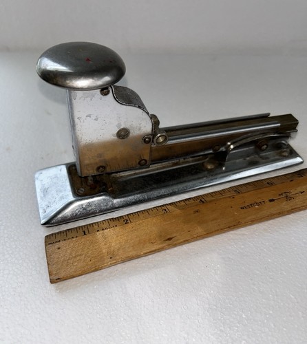 Vintage Chrome Desktop Stapler Ace Pilot Model 404 Fastener Collectible