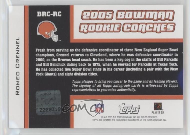 2005 Bowman Rookie Coach Auto Romeo Crennel #BRC-RC Auto 8u9 thumbnail 2