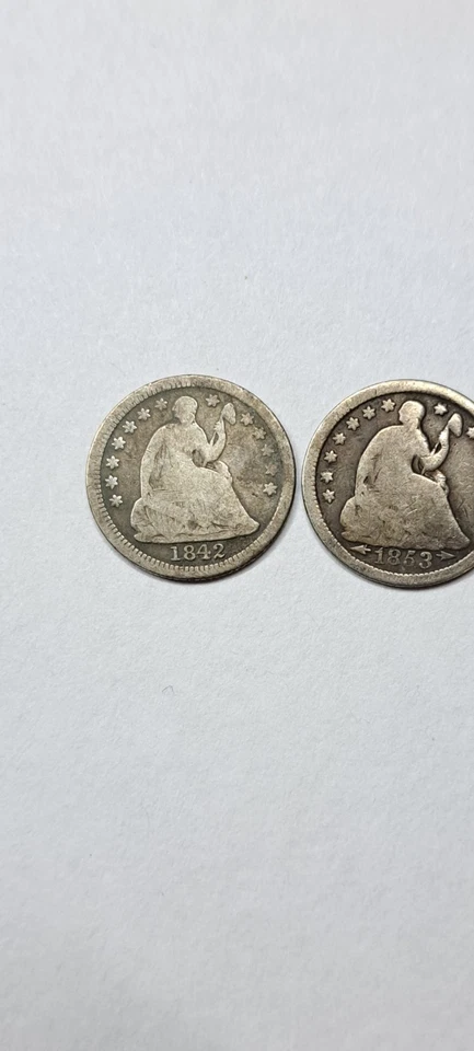 Lot Of 3 US Silver Seated Liberty Half Dimes 1842, 1853, 1860 - Image 2 of 4