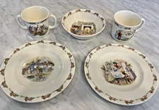 Lot of 5 Royal Doultan Bunnykins Dinnerware Pieces - plates, mugs, bowl