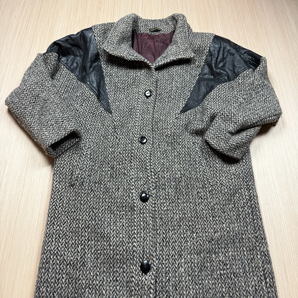 Abrigo gabardina vintage años 70 80 de cuero tweed para mujer XL largo Foto 2 de 4