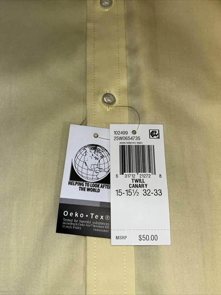 NWT’s MEN'S CHAPS Yellow Classic Fit SHIRT SZ LG 15-15.5 32/33 Twill Canary - Image 3 of 4