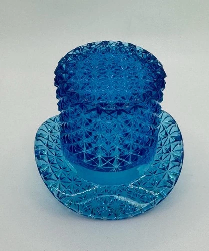 Vintage Fenton Cobalt Blue Glass  Top Hat Toothpick holder, Daisy And Button