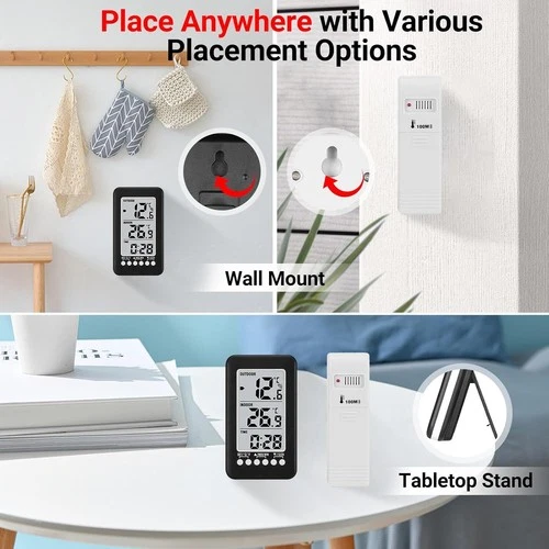Wireless Indoor/Outdoor Digital Thermometer with Remote Sensor - LCD Temperature - Bild 5 von 10