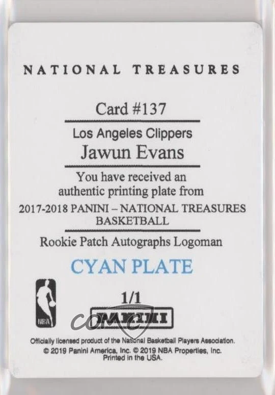 2017 Panini National Treasures Patch 1/1 Jawun Evans Rookie Auto RC Logoman 0l2 - Image 2 of 3
