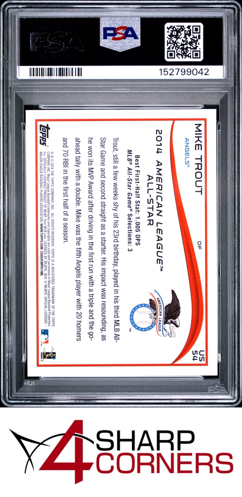 2014 TOPPS UPDATE #US54 MIKE TROUT ANGELS PSA 10 view 2