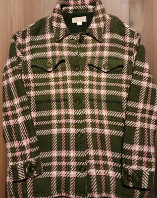 OUTERKNOWN Cloud Weave Shirt Jacket Sz M Olive Halo Plaid Shacket Jacket Womens