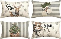 Weihnachten Deko KissenbezüGe Rentier Schneemann 4Er Set 30X50 Cm Wildleder Grau