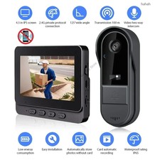 Caméra Sonnette Vidéo Sans Fil, 4.3'', Vision Nocturne, WiFi, 64G SD, Interphone