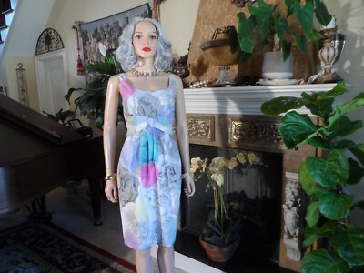Moschino Cheap&chic Gray Multi Rose Print Sheath Dress w/Front Bow Detail Size 8