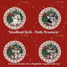 Woodland Sled Dog Cat Doily Christmas Tree Ornament